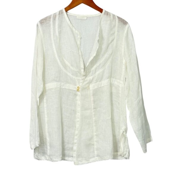 CP Shades White Linen Shirt Jacket Long Sleeve 2-Button Lagenlook Relaxed Size S - Picture 1 of 12